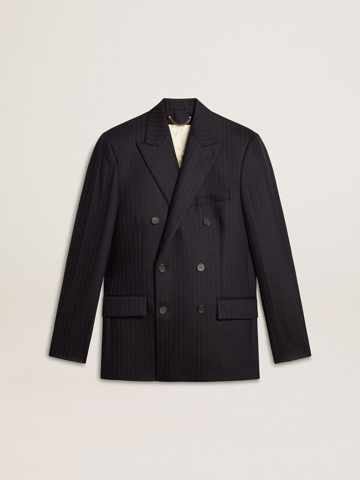 Men's midnight blue wool double-breasted blazer