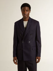 Men's midnight blue wool double-breasted blazer