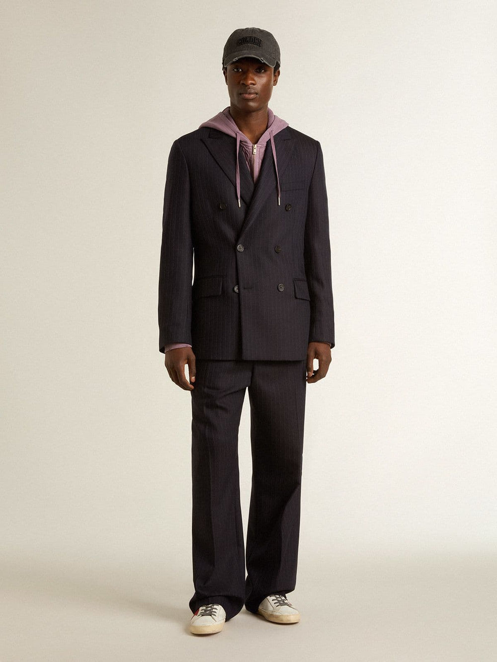 Men's midnight blue wool double-breasted blazer