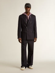 Men's midnight blue wool double-breasted blazer