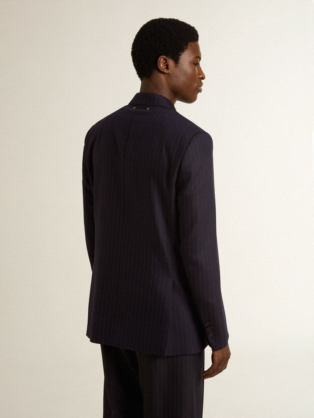 Men's midnight blue wool double-breasted blazer
