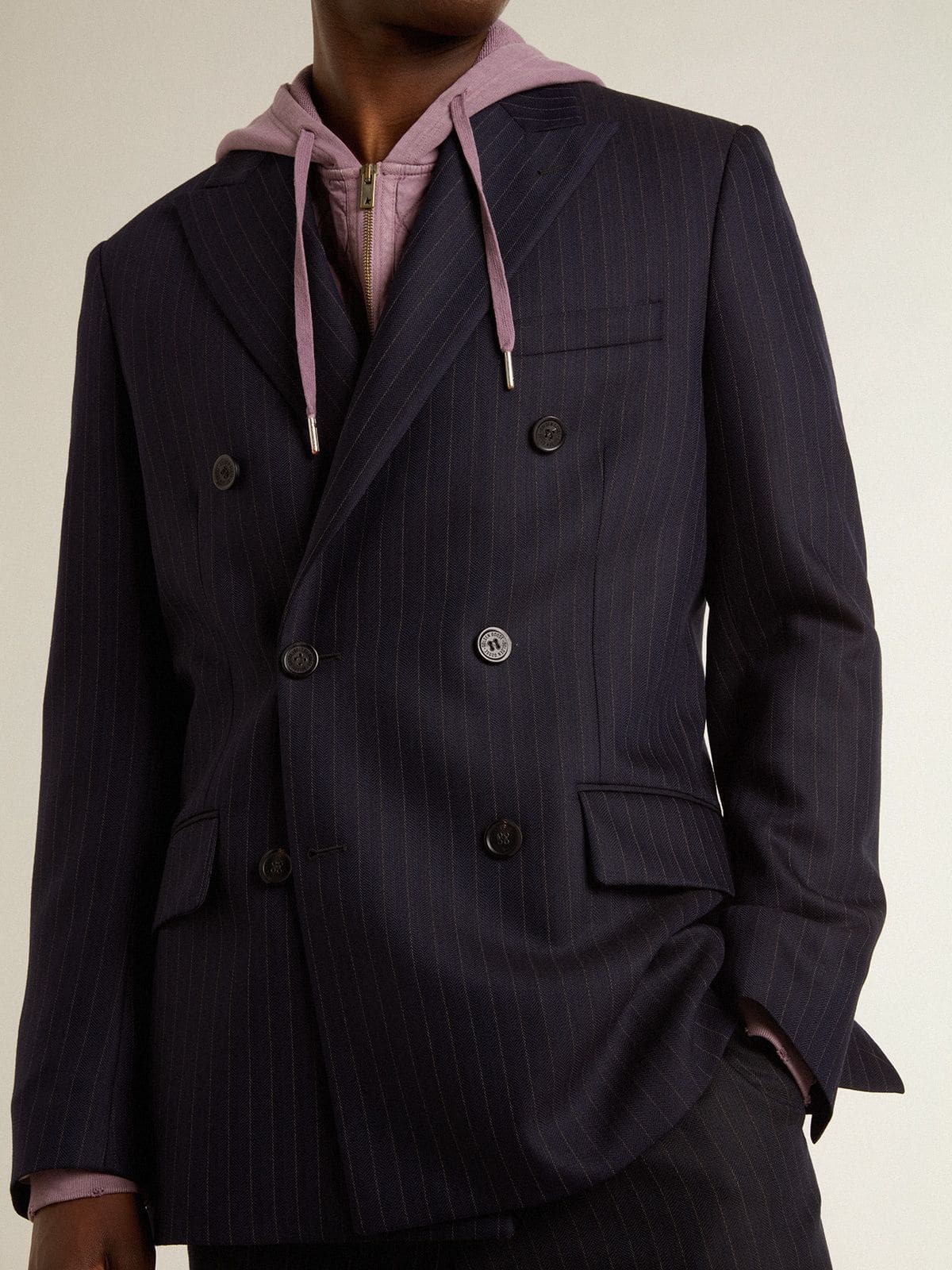 Men's midnight blue wool double-breasted blazer