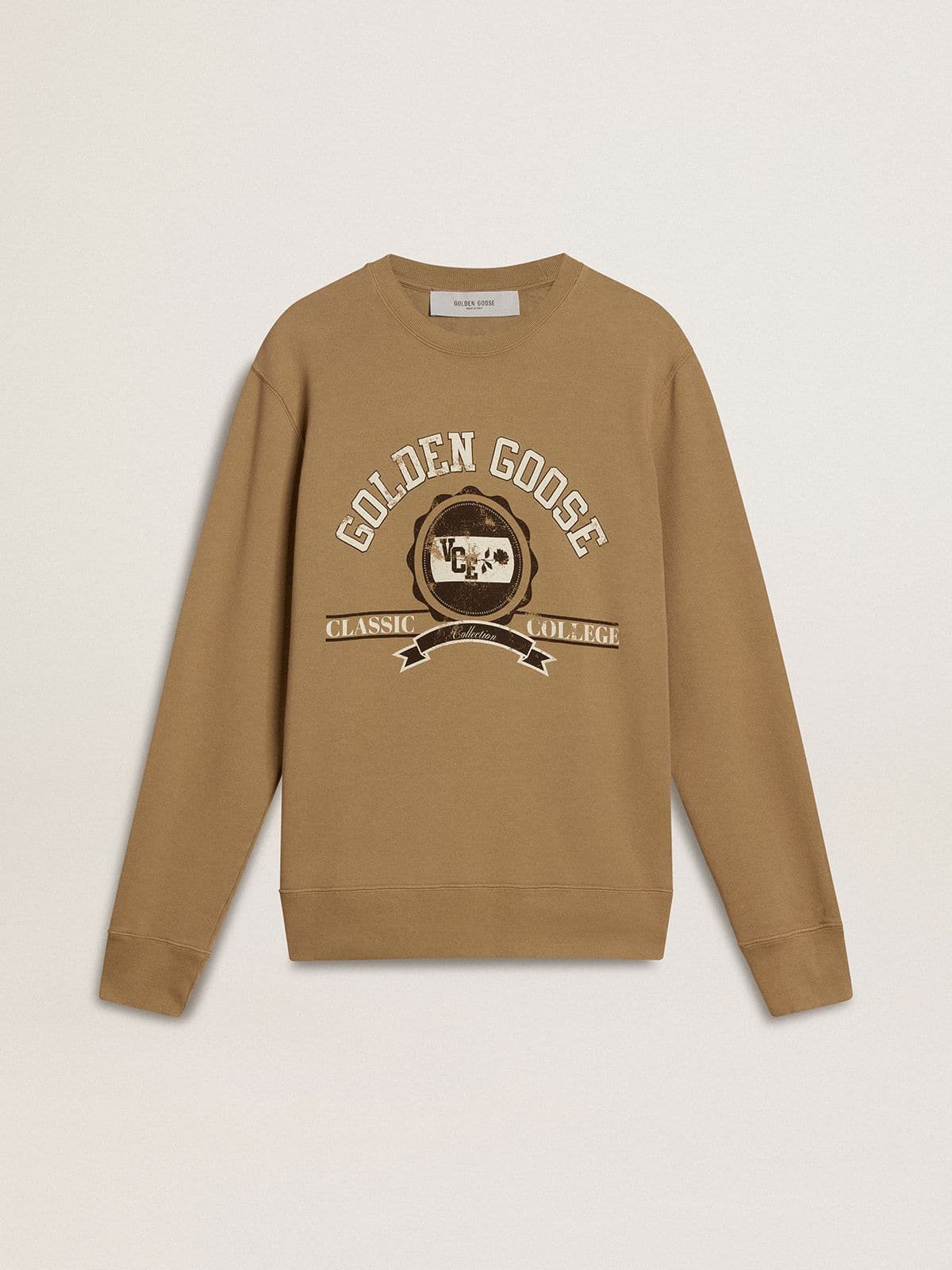 Men's beige cotton sweatshirt with print on the front