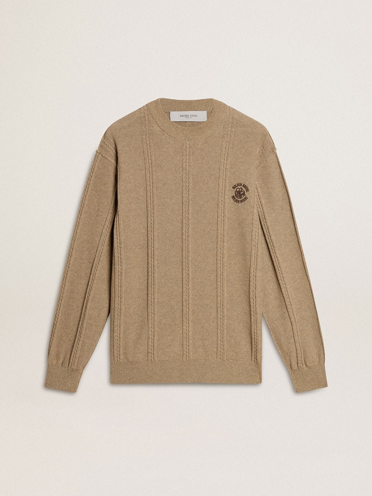 Men's beige sweater with embroidered logo