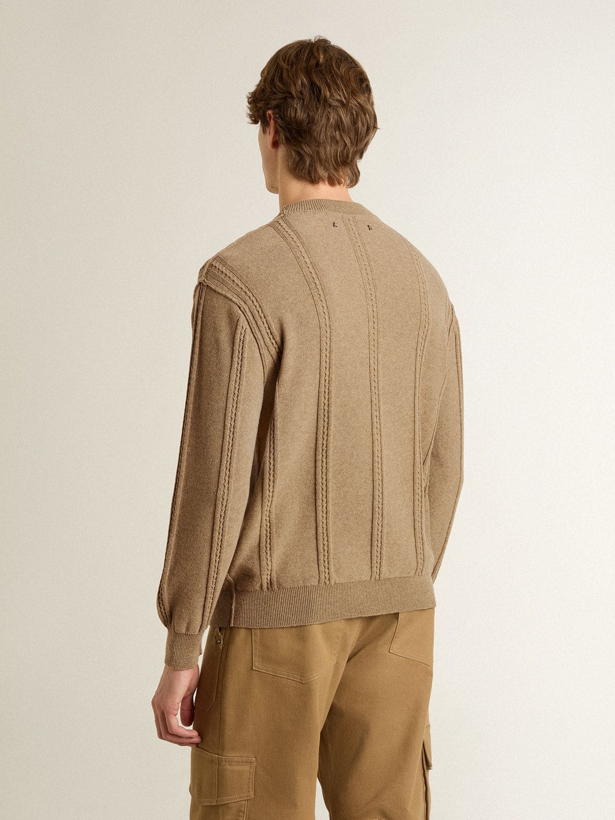 Men's beige sweater with embroidered logo