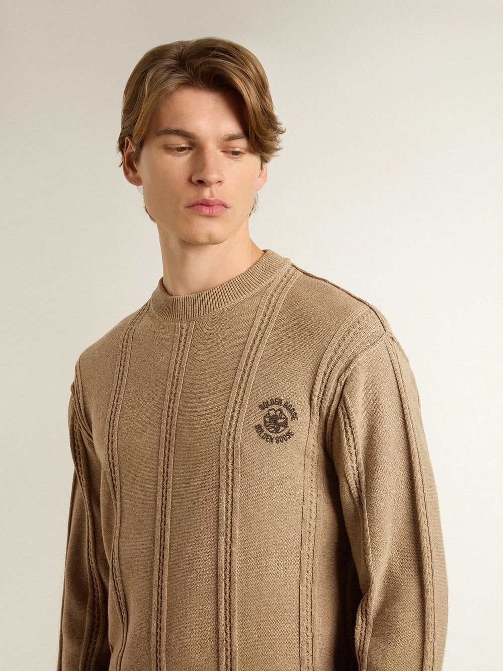 Men's beige sweater with embroidered logo