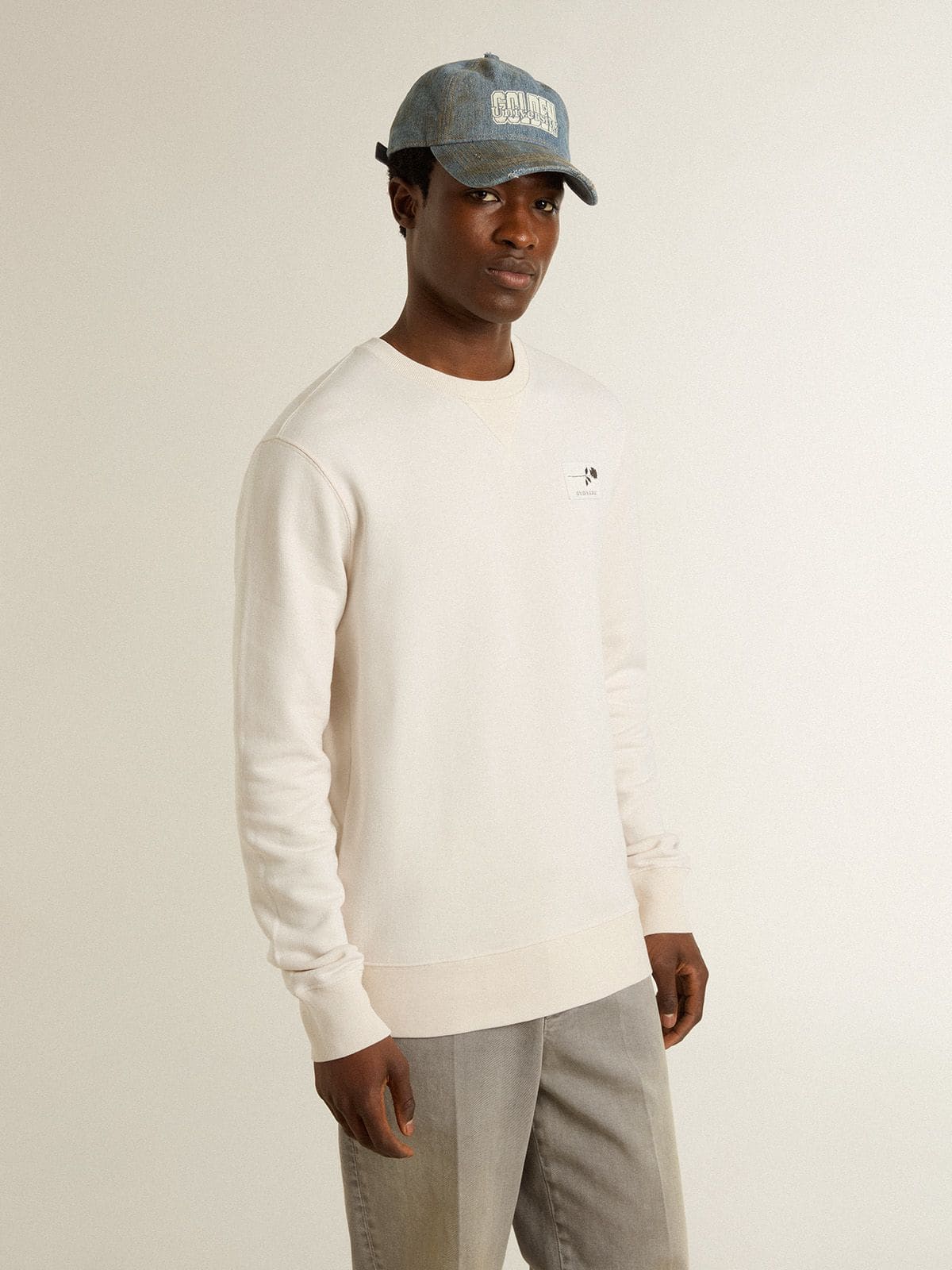 Men's white cotton sweatshirt with print on the back