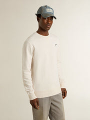 Men's white cotton sweatshirt with print on the back