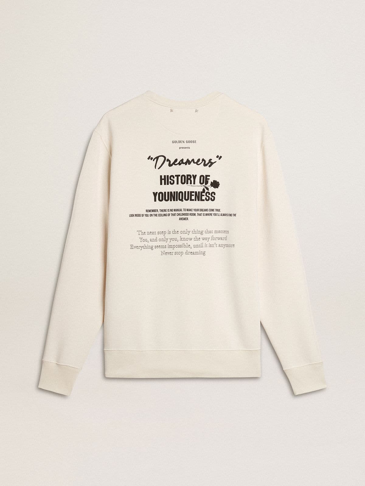 Men's white cotton sweatshirt with print on the back