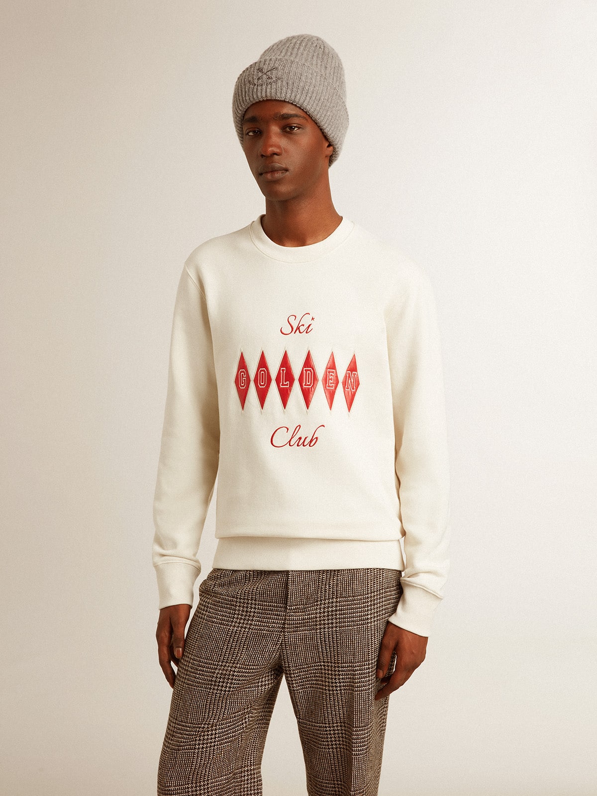 Men's cotton crew-neck sweatshirt with embroidered lettering
