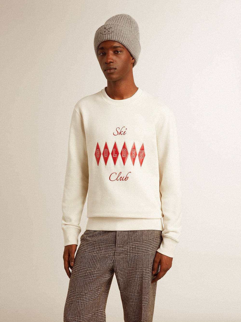 Men's cotton crew-neck sweatshirt with embroidered lettering