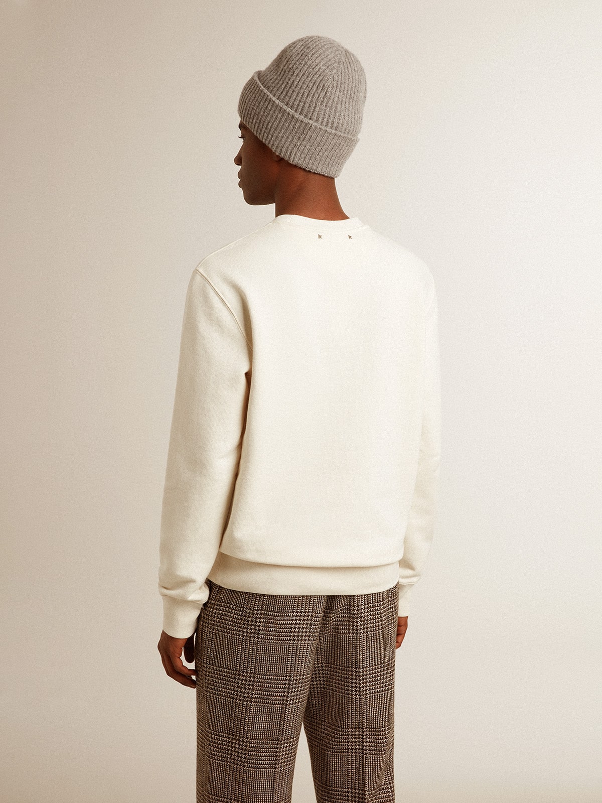 Men's cotton crew-neck sweatshirt with embroidered lettering