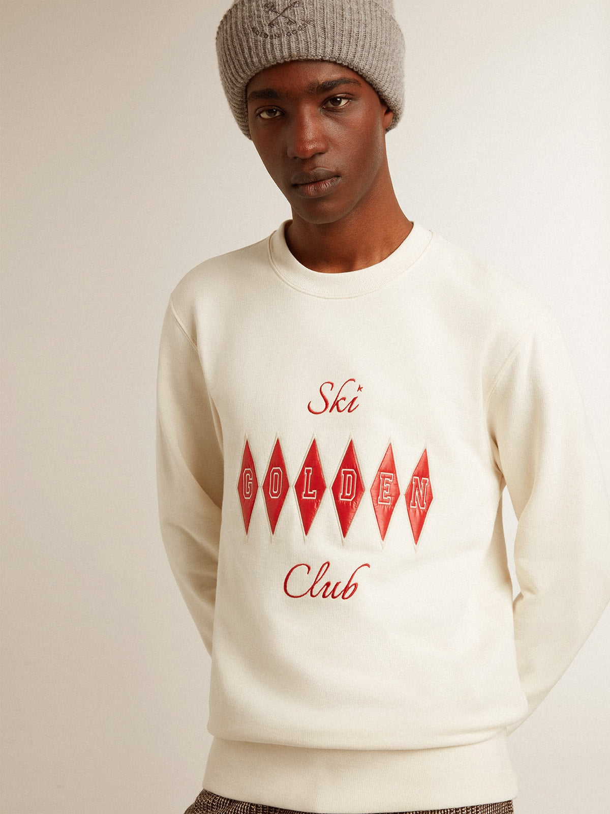 Men's cotton crew-neck sweatshirt with embroidered lettering