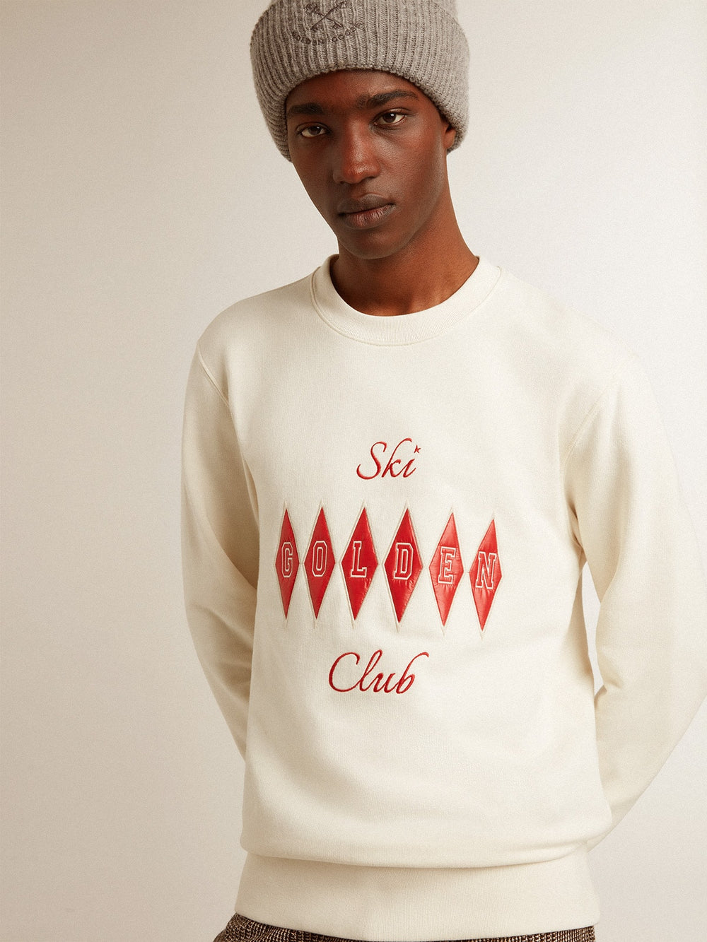 Men's cotton crew-neck sweatshirt with embroidered lettering