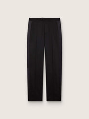 Men's pants in black cool wool with satin side stripe