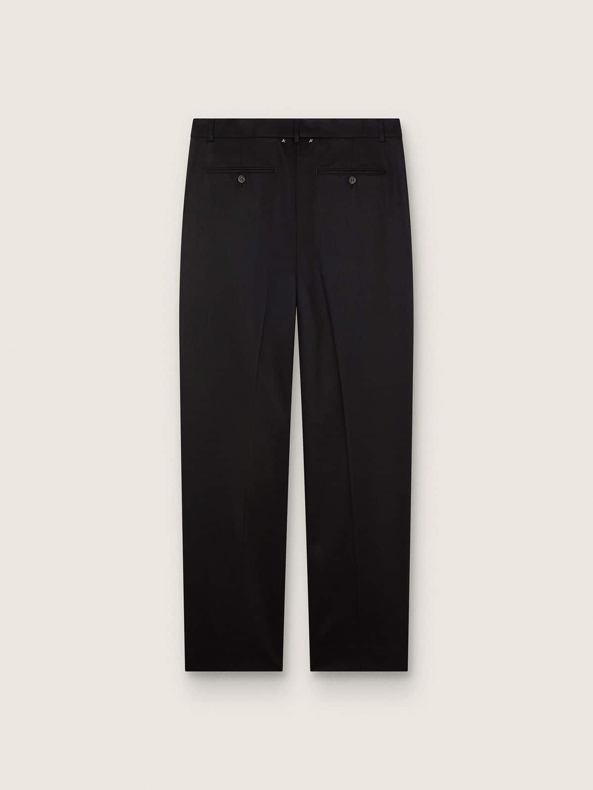 Men's pants in black cool wool with satin side stripe