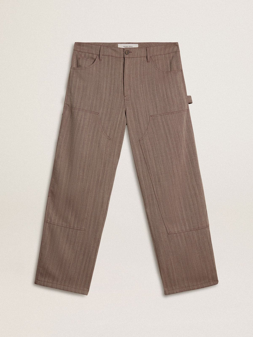 Men’s wool blend pants in light brown micro chevron