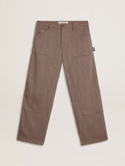 Men’s wool blend pants in light brown micro chevron