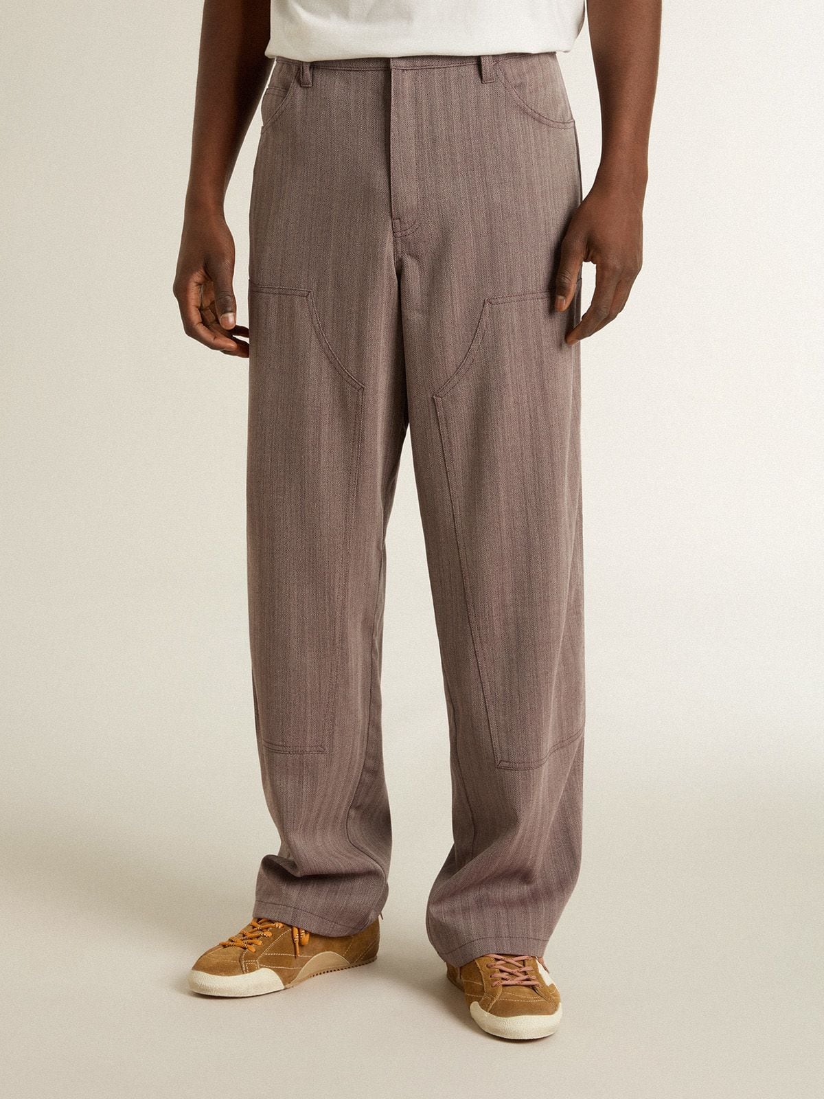 Men’s wool blend pants in light brown micro chevron