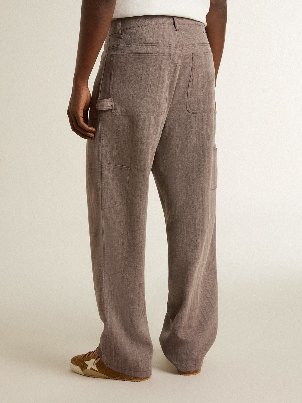 Men’s wool blend pants in light brown micro chevron