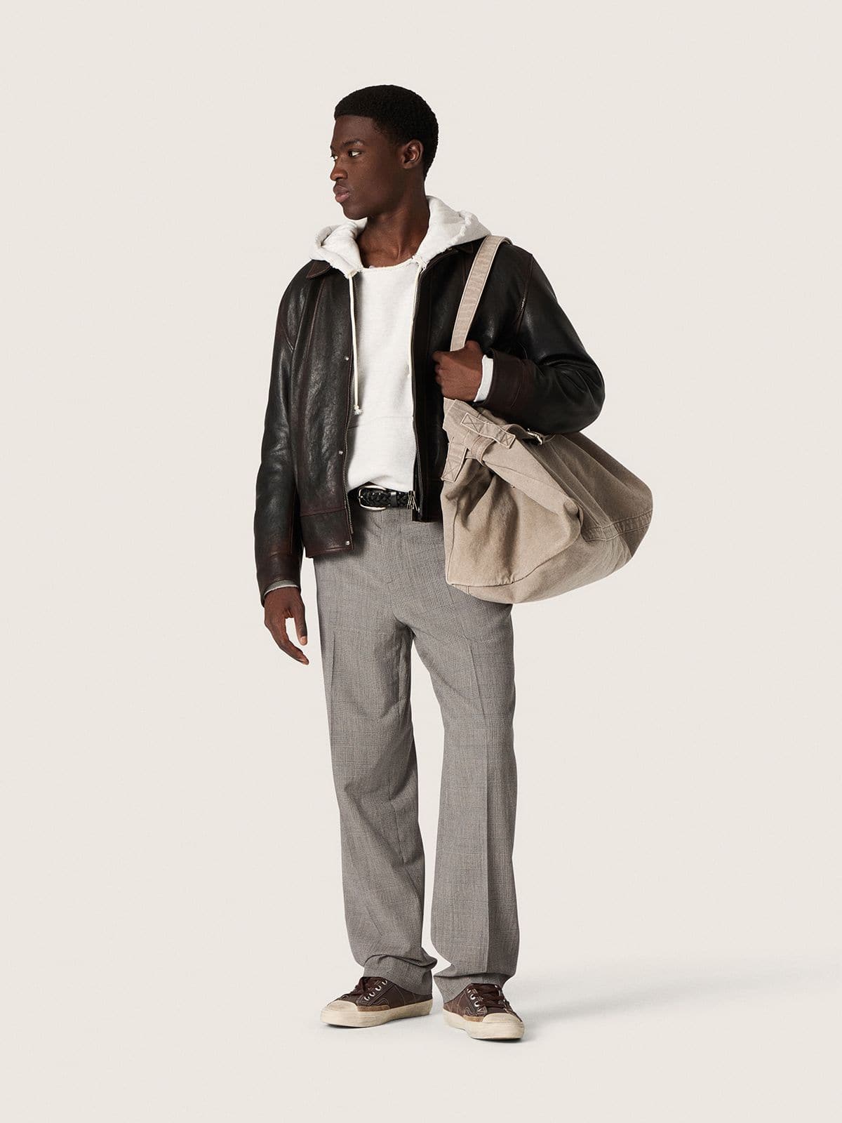 Men’s slim-fit pants in gray Prince of Wales check