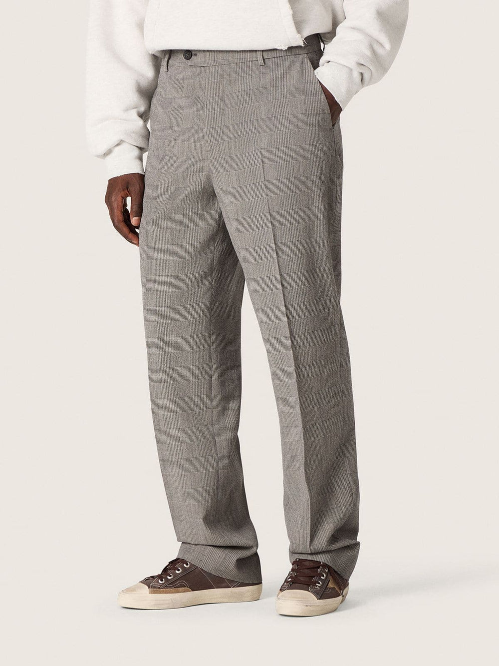 Men’s slim-fit pants in gray Prince of Wales check