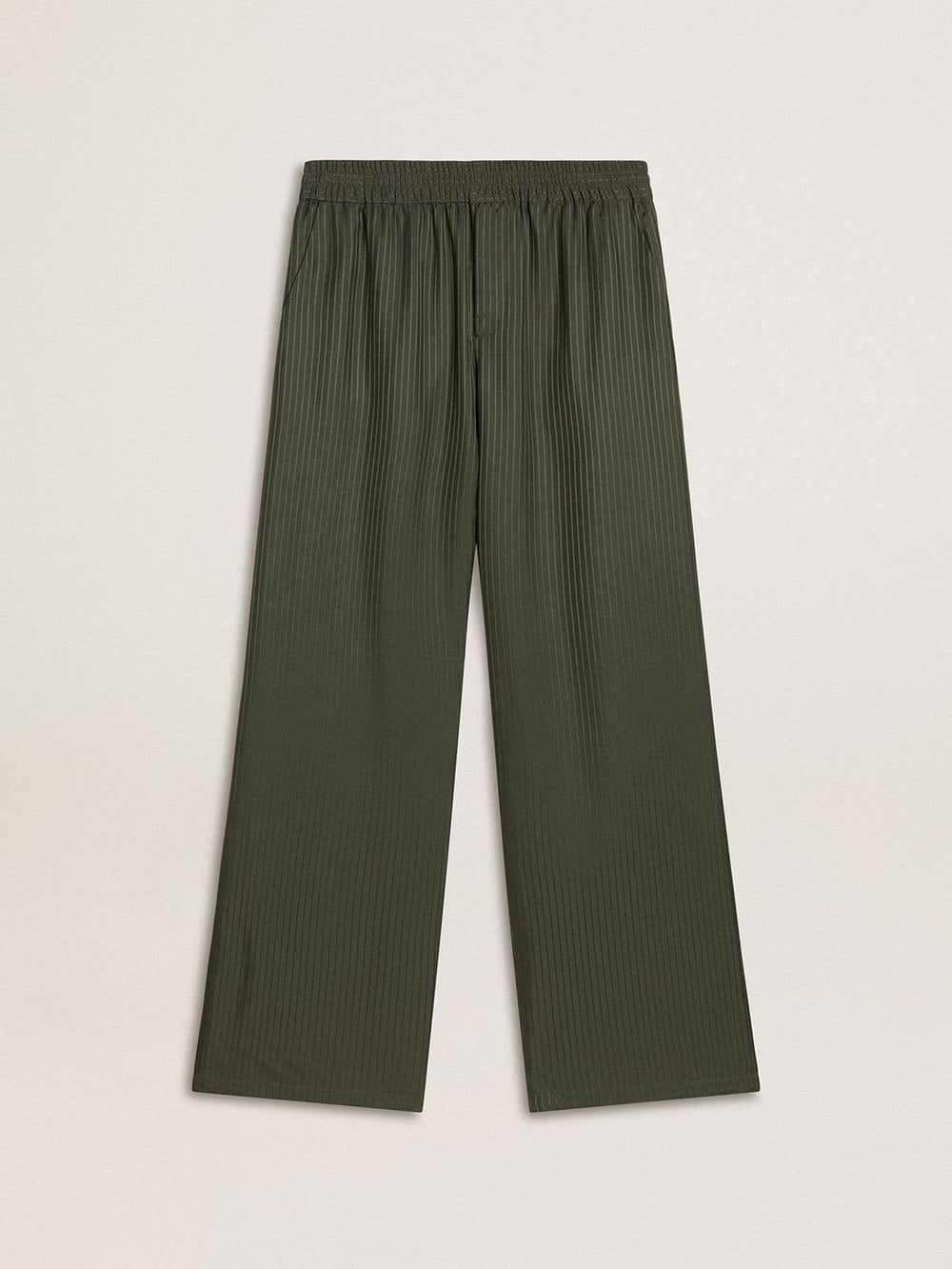 Men's dark green joggers with vertical stripes