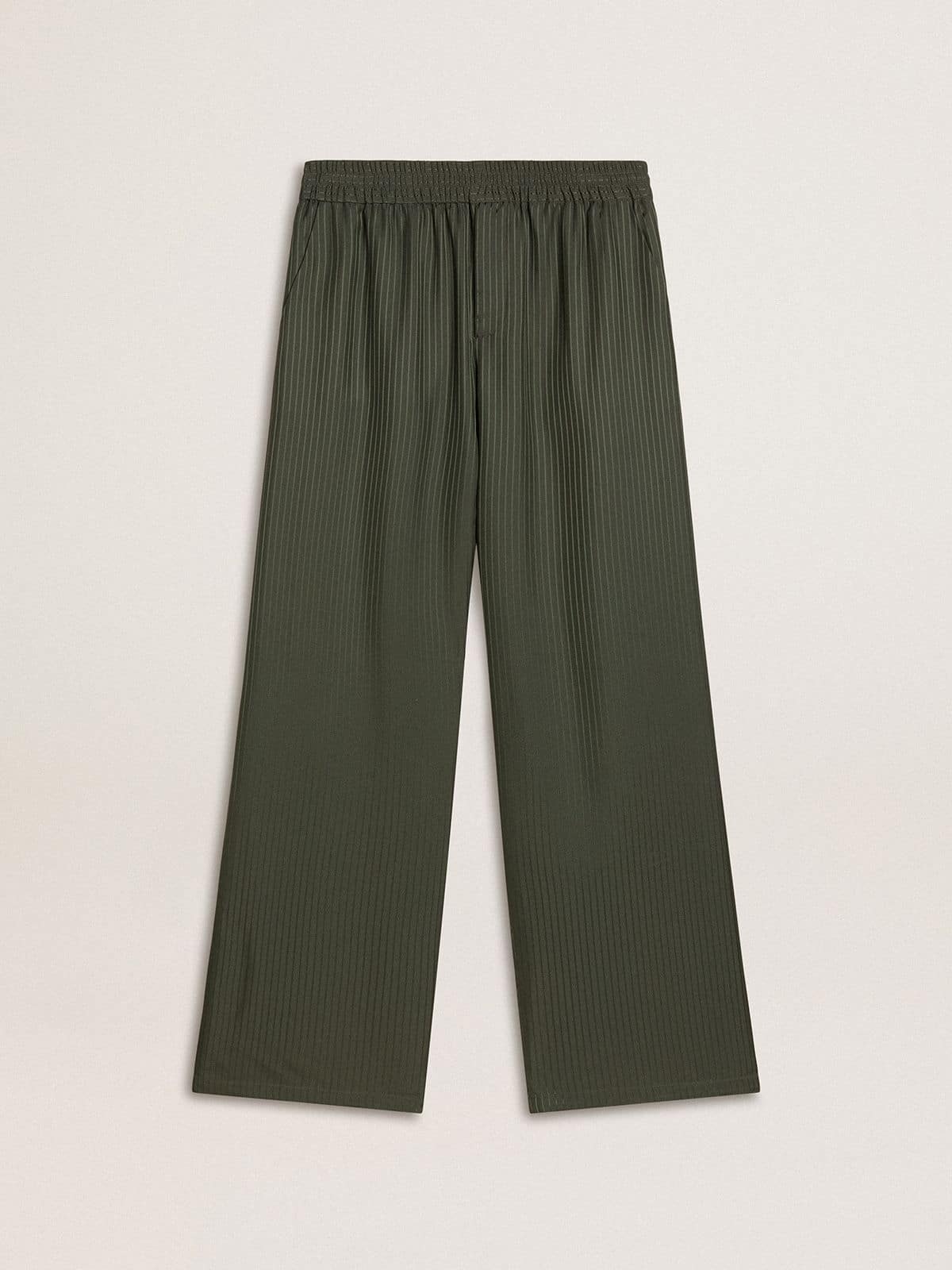 Men's dark green joggers with vertical stripes