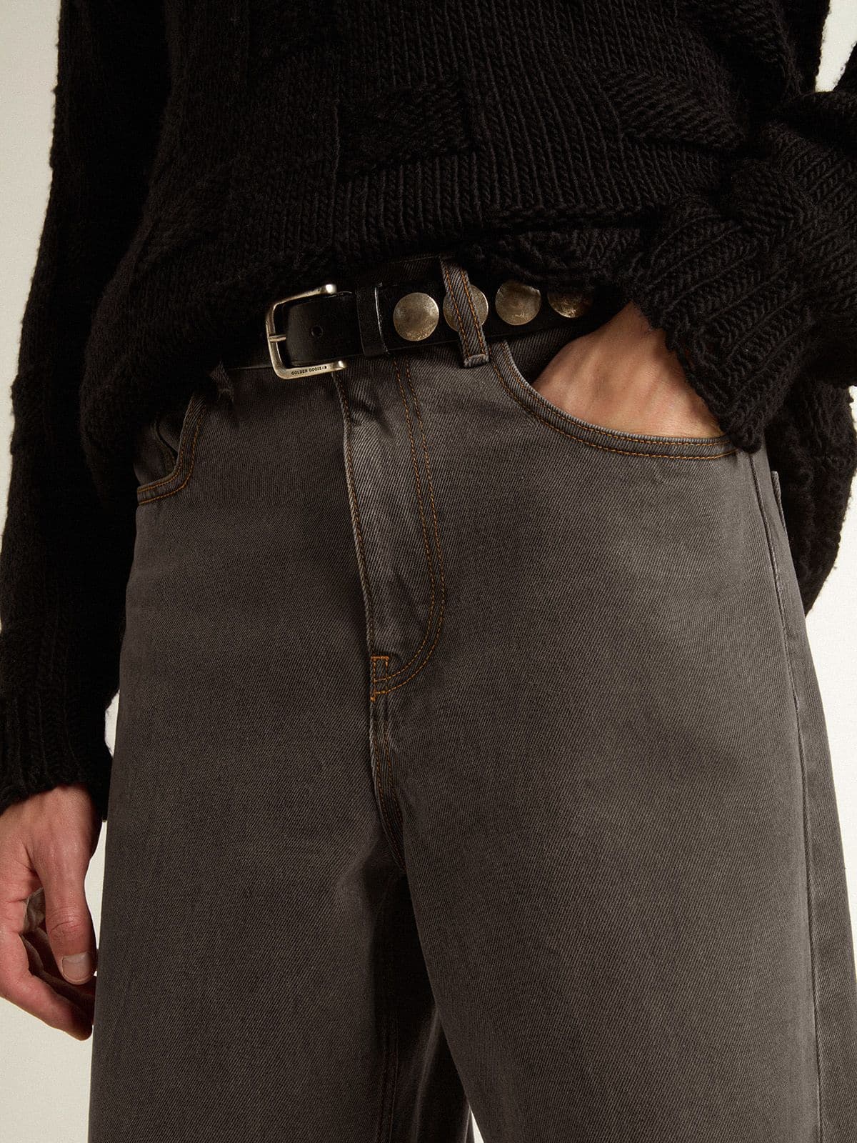 Men's dark gray jeans in twist crease-wash denim