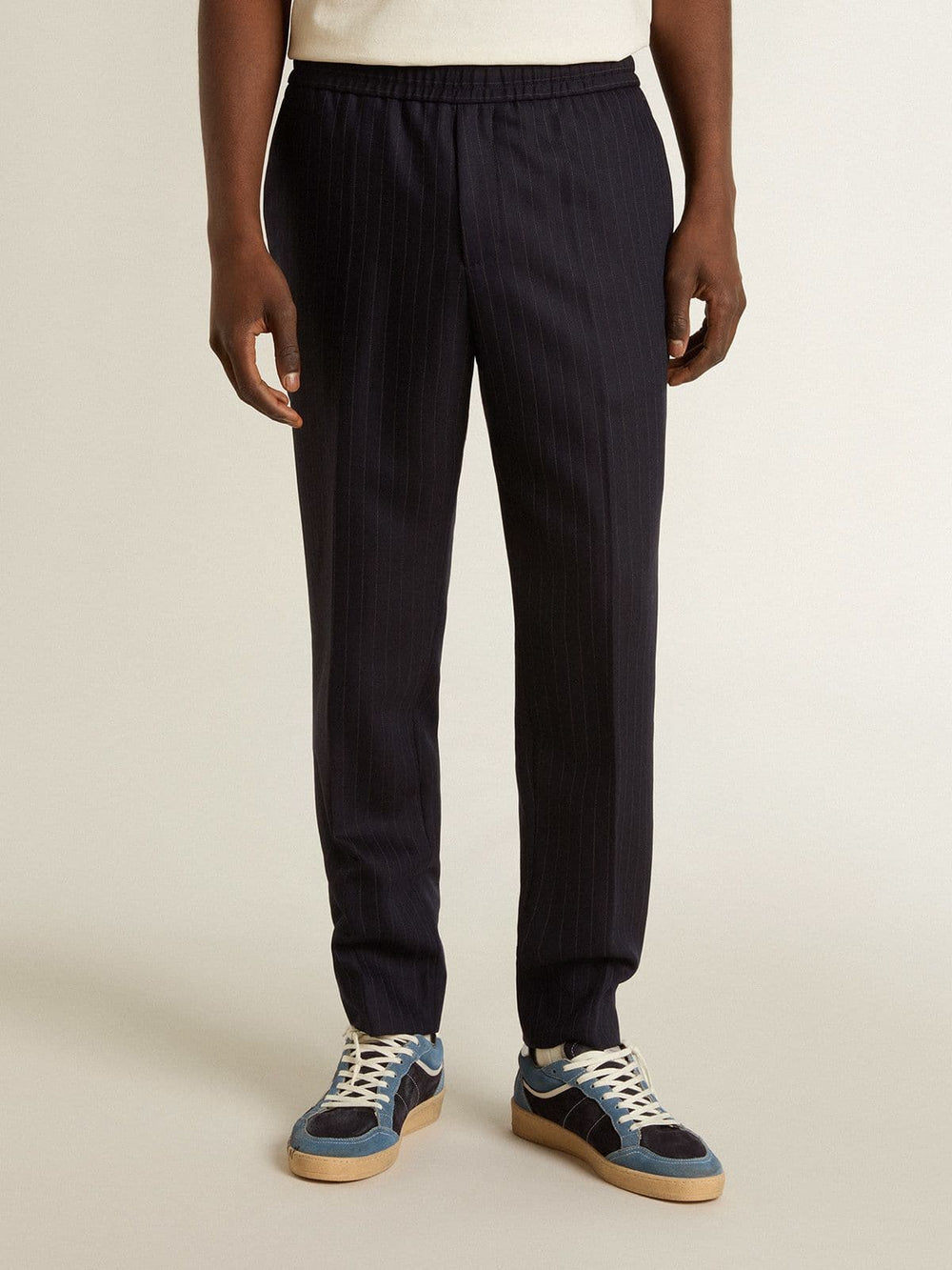 Men's wool pants with vertical thin stripes