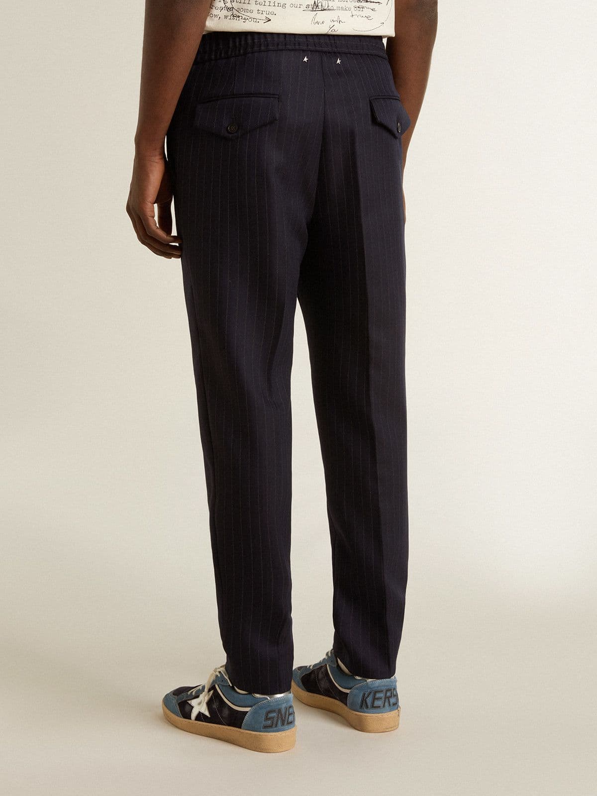 Men's wool pants with vertical thin stripes