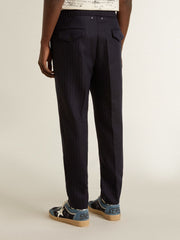 Men's wool pants with vertical thin stripes