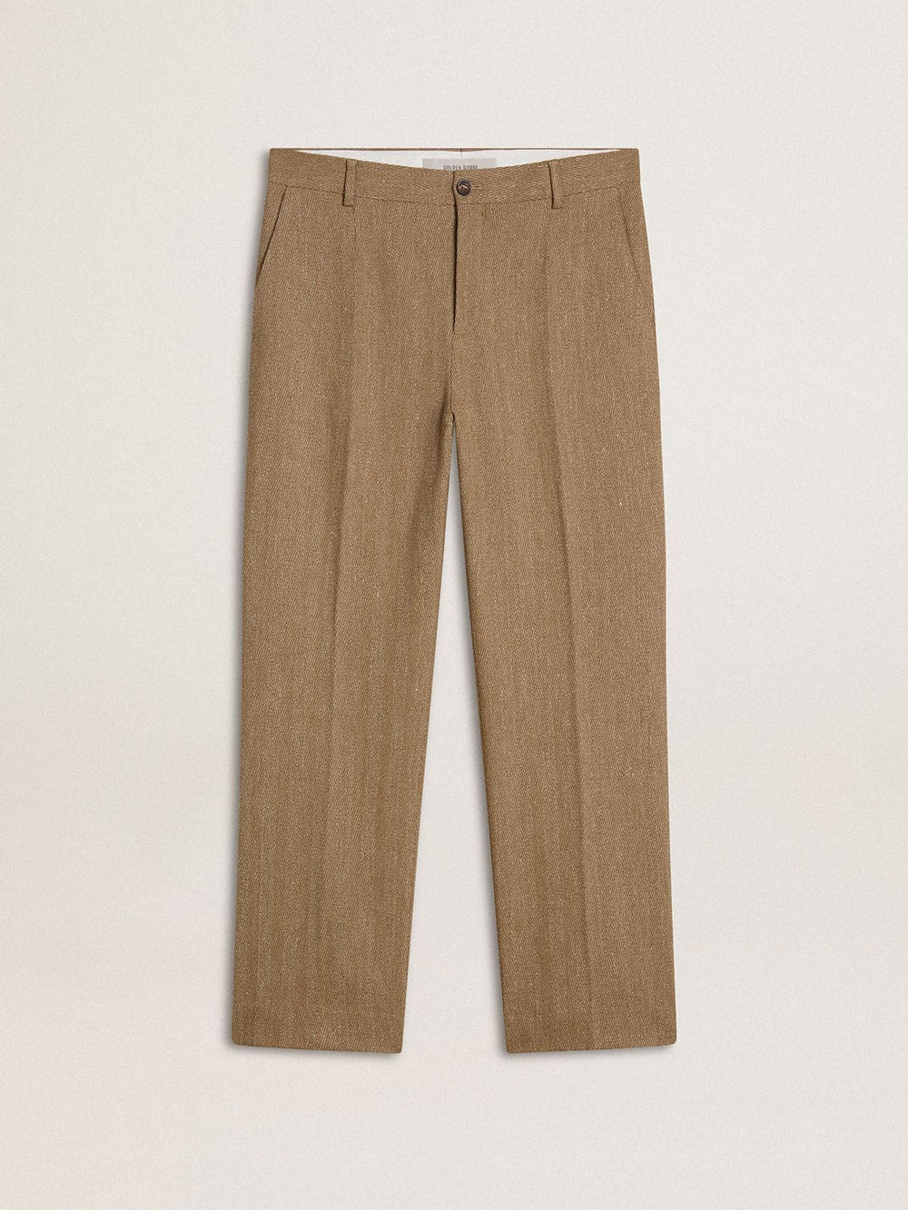 Tailored pants in sand-colored chevron linen blend