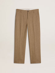 Tailored pants in sand-colored chevron linen blend
