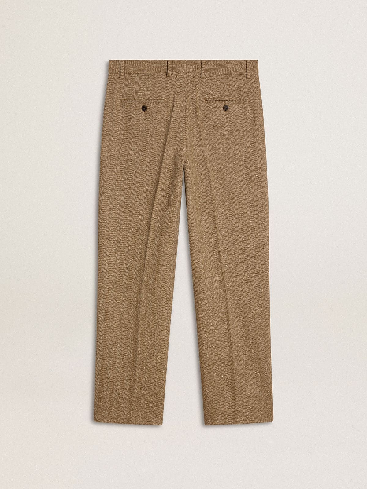 Tailored pants in sand-colored chevron linen blend