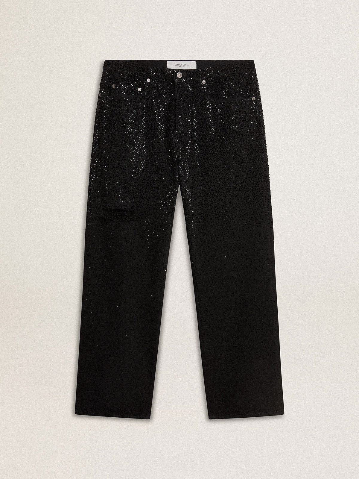 Men's black jeans with a loose fit and gradient effect all-over crystals