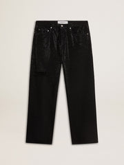 Men's black jeans with a loose fit and gradient effect all-over crystals