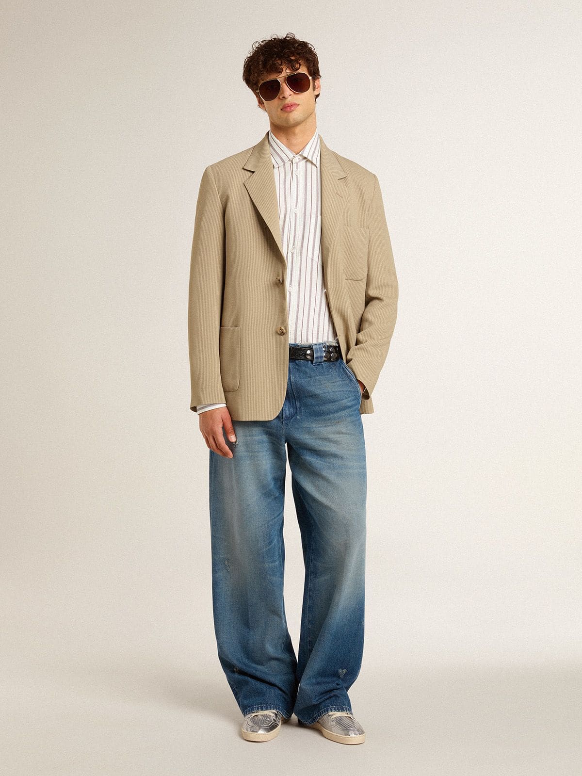 Men's denim chinos with distressed details