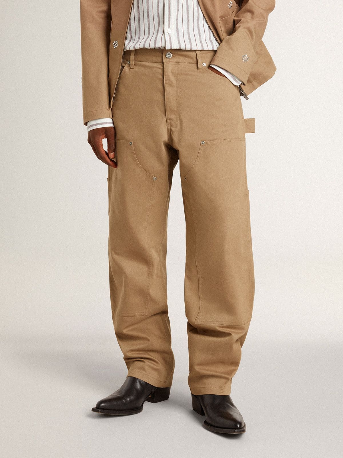 Men's beige pants with patches