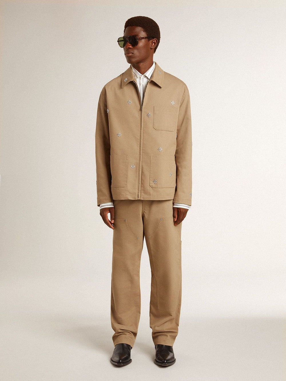 Men's beige pants with patches