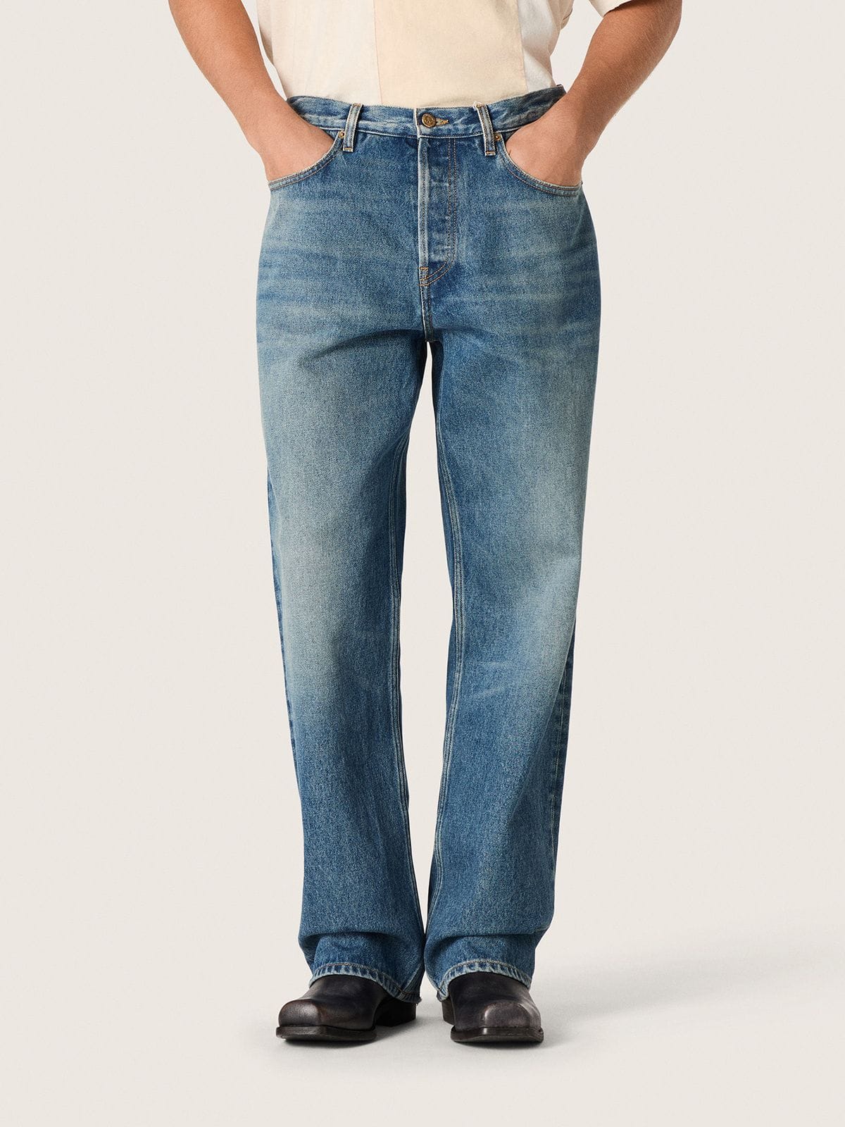 Blue medium wash loose jeans