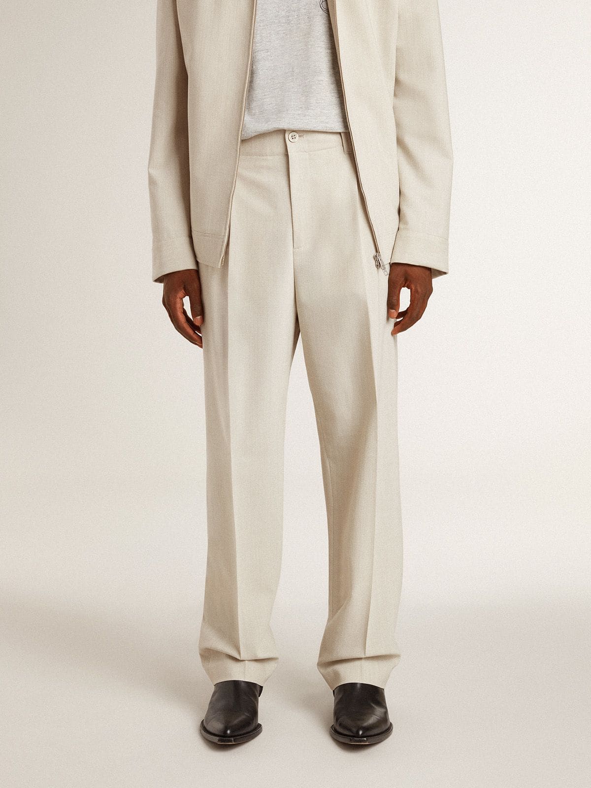 Men's joggers in khaki wool blend