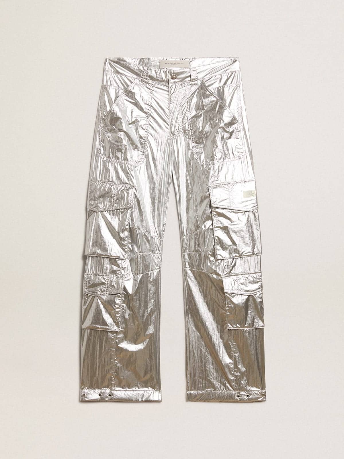 Men's cargo pants in silver technical fabric