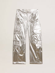 Men's cargo pants in silver technical fabric