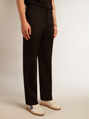 Men’s tuxedo pants in black wool gabardine