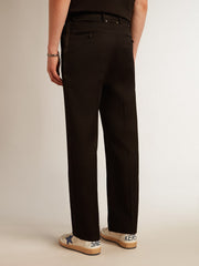 Men’s tuxedo pants in black wool gabardine