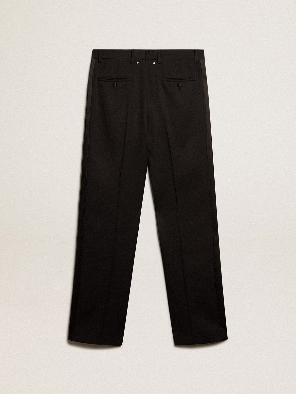 Men’s tuxedo pants in black wool gabardine
