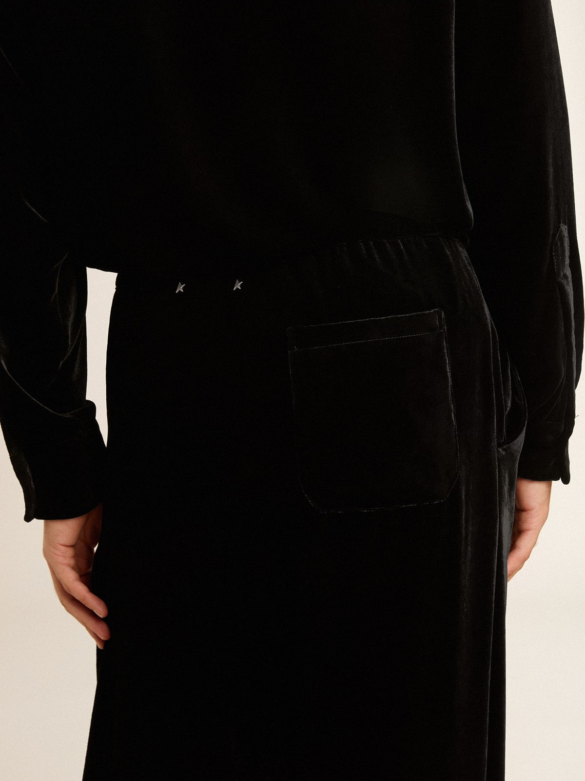Men's black velvet effect pants