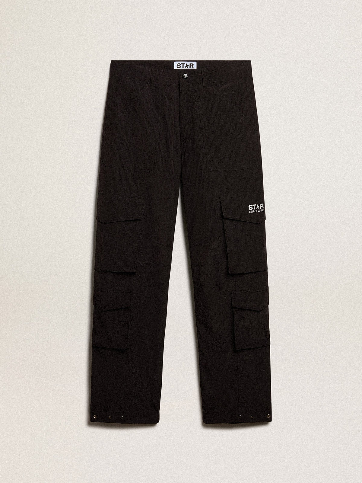 Black-colored ripstop nylon cargo pants