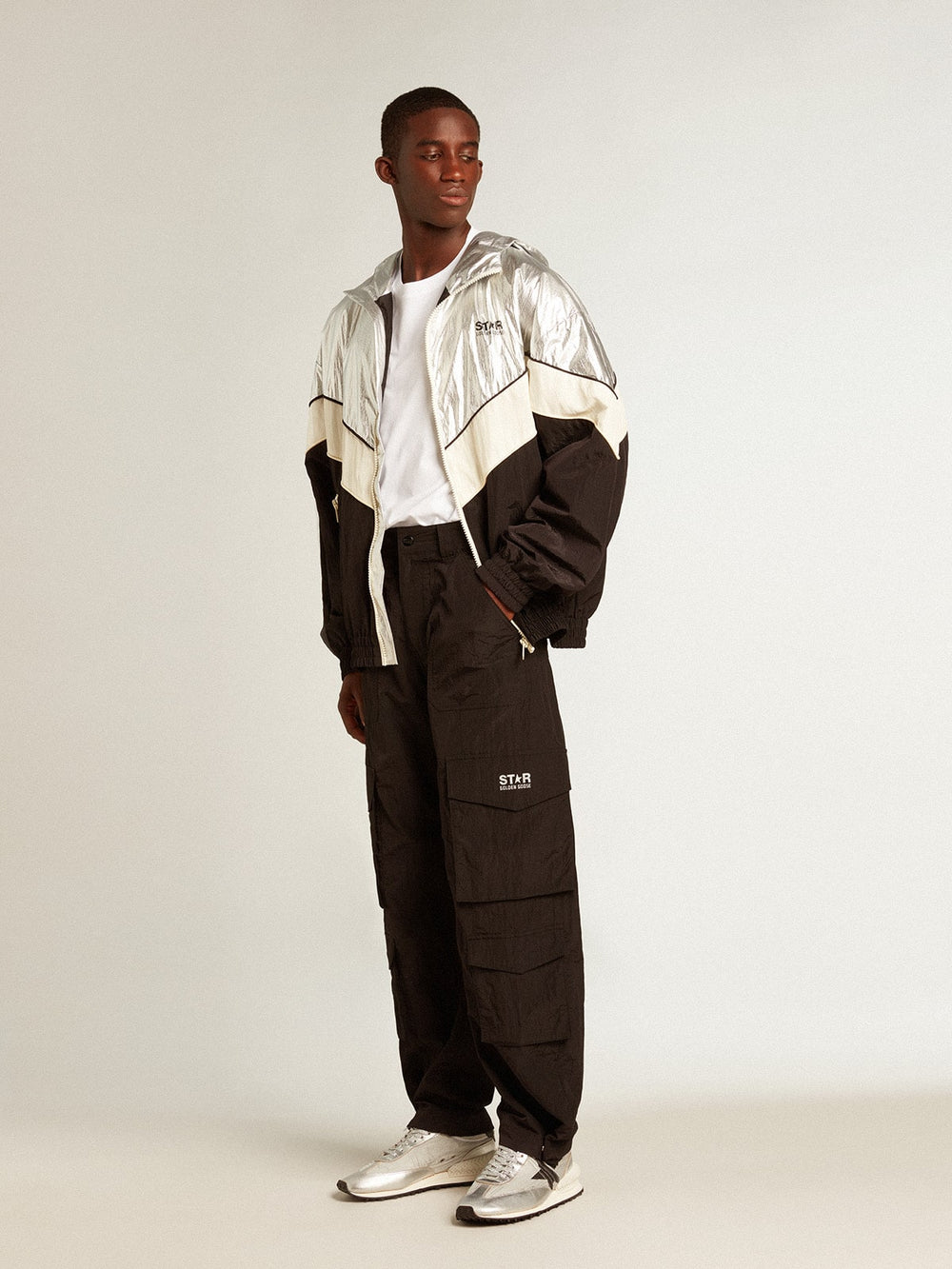 Black-colored ripstop nylon cargo pants